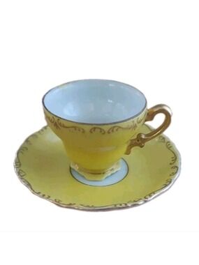 RICHARD JAPAN buttercup yellow tiny cup saucer square footed tea cup antique